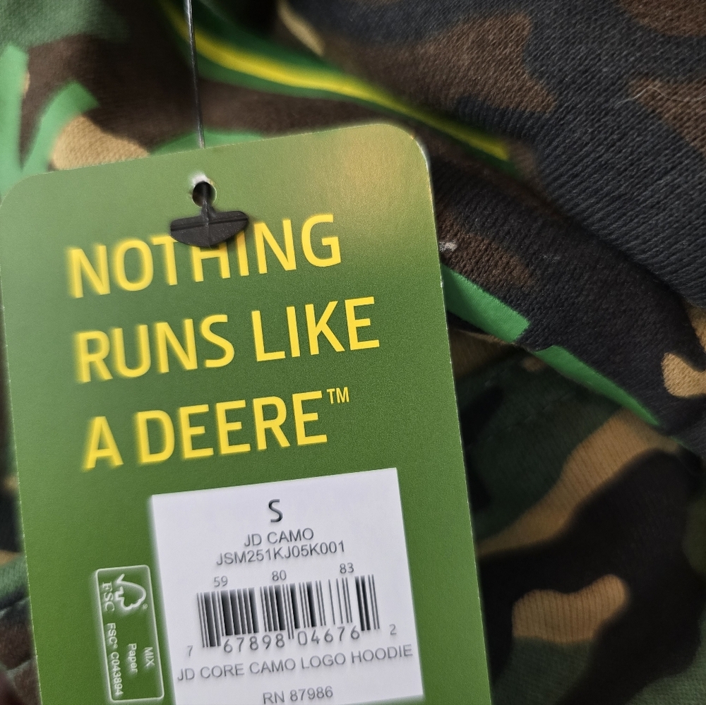 John Deere Men’s Camo Pullover Hoodie Green Brown Sz S NWT - Picture 5 of 5